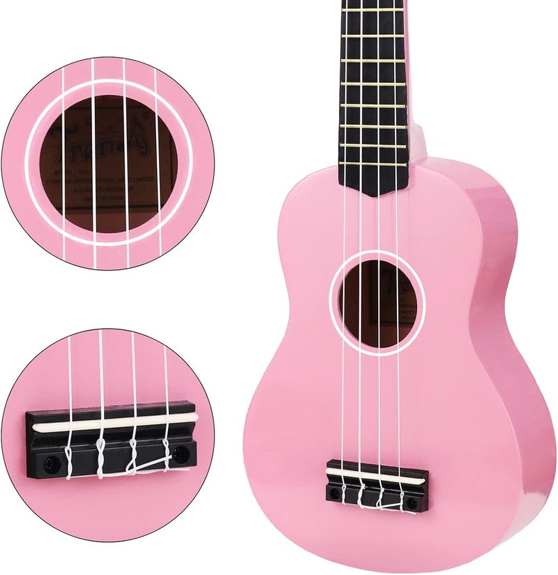 Trendy Soprano Valentine's Day Ukulele for Beginners 21 Inch Hawaiian Wood Ukuleles for Adult Student Starter Four Strings Guitar (Pink) - Image 5