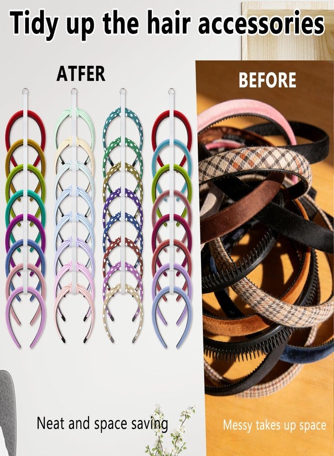 FMOACEN 4 Pcs Headband Holder Organizer, White Hanging Wall Mounted Hairband Accessories, Hair Hoop Storage Display with 32 Total Rings for Women Girls, Bedroom Dorm Closet Decor - Image 5