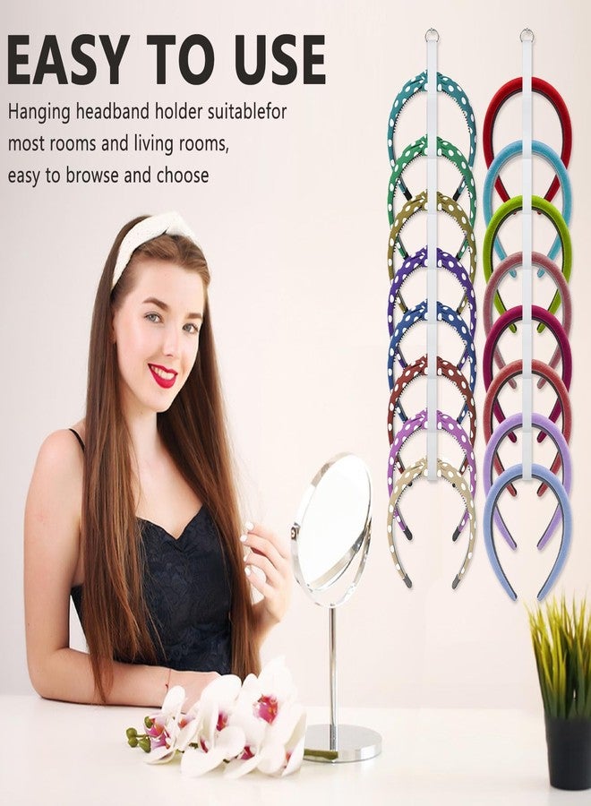 FMOACEN 4 Pcs Headband Holder Organizer, White Hanging Wall Mounted Hairband Accessories, Hair Hoop Storage Display with 32 Total Rings for Women Girls, Bedroom Dorm Closet Decor - Image 3