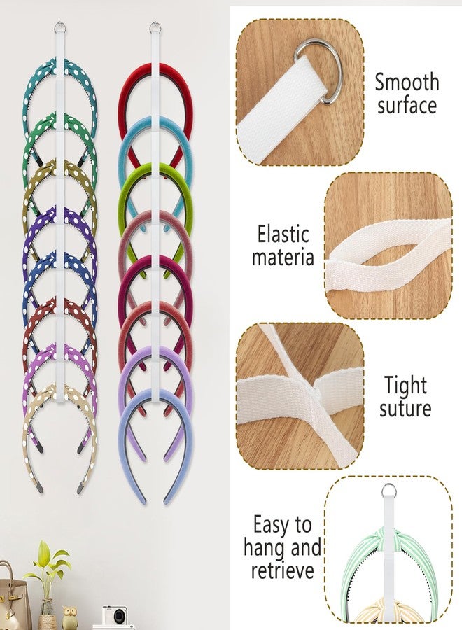 FMOACEN 4 Pcs Headband Holder Organizer, White Hanging Wall Mounted Hairband Accessories, Hair Hoop Storage Display with 32 Total Rings for Women Girls, Bedroom Dorm Closet Decor - Image 2