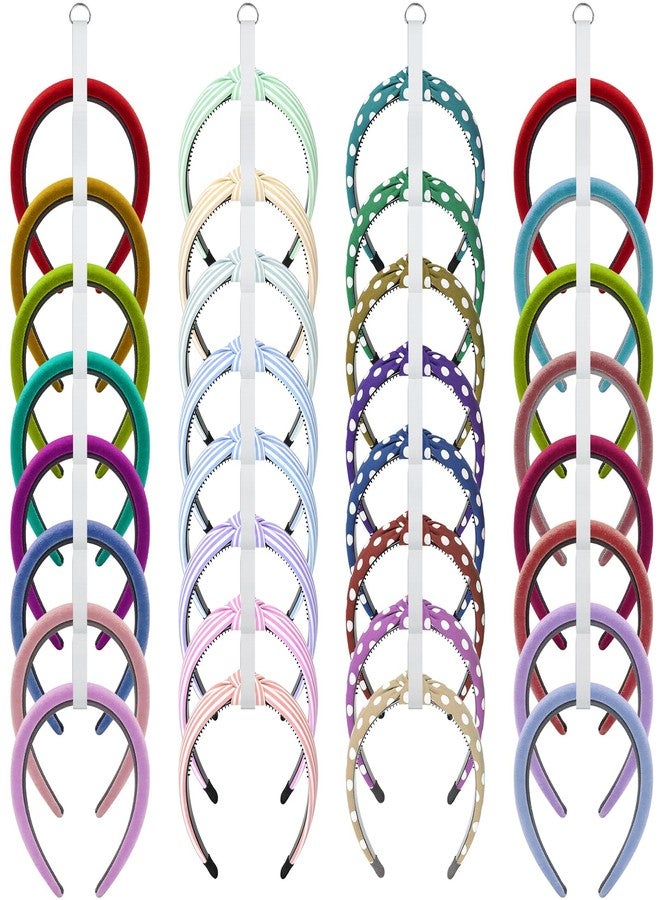 FMOACEN 4 Pcs Headband Holder Organizer, White Hanging Wall Mounted Hairband Accessories, Hair Hoop Storage Display with 32 Total Rings for Women Girls, Bedroom Dorm Closet Decor - Image 1