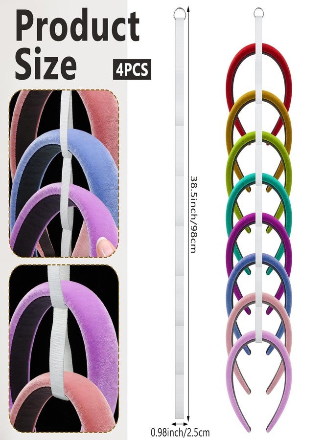 FMOACEN 4 Pcs Headband Holder Organizer, White Hanging Wall Mounted Hairband Accessories, Hair Hoop Storage Display with 32 Total Rings for Women Girls, Bedroom Dorm Closet Decor - Image 4