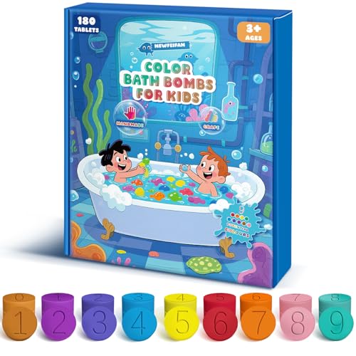 NEWFEIFAN Bath Bombs for Kids Boys Girls Mothers Day Gifts for Kids 180 Mini Color Tablets in 9 Bright Colors for Creative Bathtub Art Bath Toys Fun Colorful Bath Scientific Experiment for Boys Girls 312 - Image 1