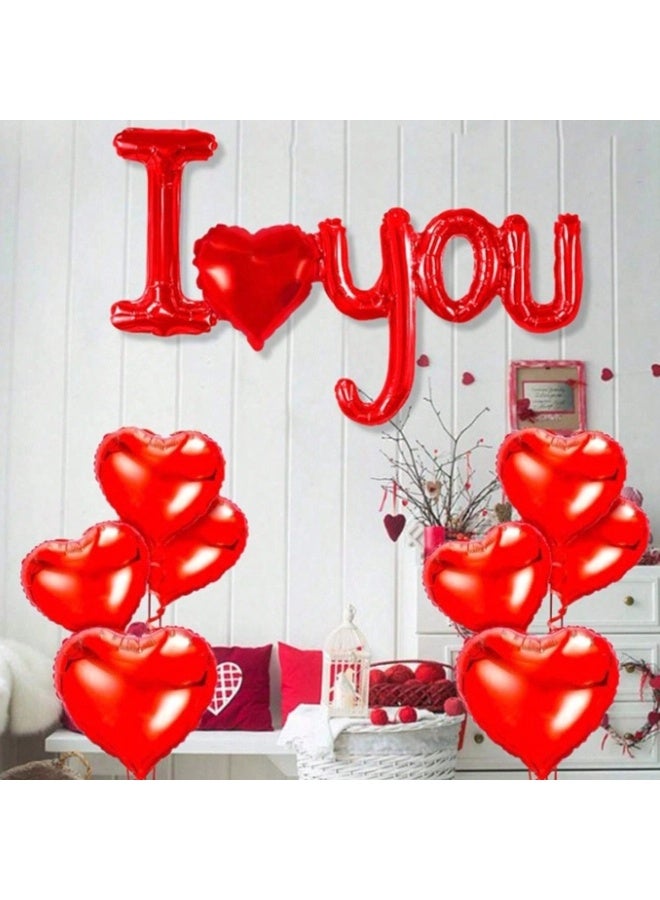 Conjoined "I Love You" Red Foil Balloon with Red Heart Balloons & Ribbons – Romantic Decoration Set for Valentine’s, Anniversary, Proposal & Love Events - Image 1