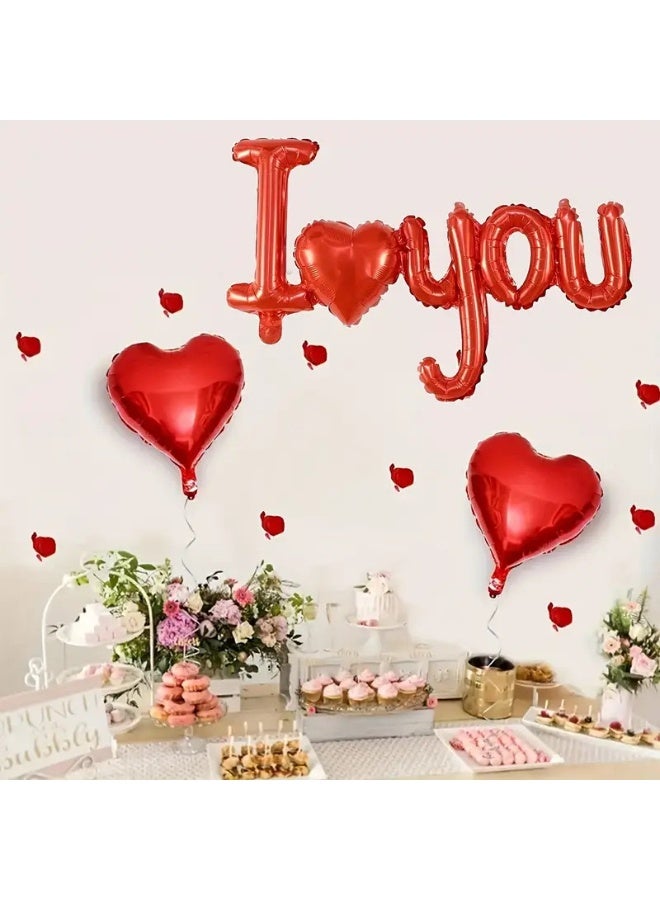 Conjoined "I Love You" Red Foil Balloon with Red Heart Balloons & Ribbons – Romantic Decoration Set for Valentine’s, Anniversary, Proposal & Love Events - Image 2