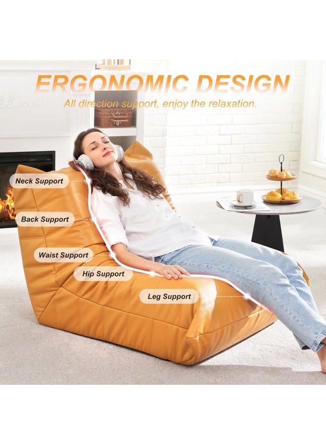 Hobestluk كرسي bean bag عملاق أريكة bean bag من رغوة الذاكرة للبالغين، أرائك bean bag من الجلد الصناعي للغرفة المعيشية وغرفة النوم والسكن والمكتب (أصفر) - Image 4