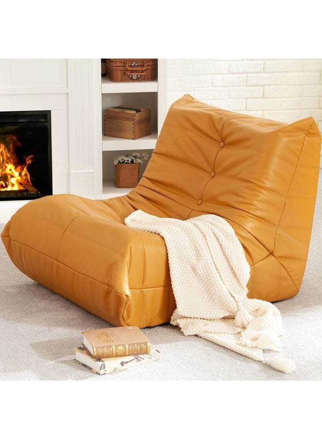 Hobestluk كرسي bean bag عملاق أريكة bean bag من رغوة الذاكرة للبالغين، أرائك bean bag من الجلد الصناعي للغرفة المعيشية وغرفة النوم والسكن والمكتب (أصفر) - Image 1
