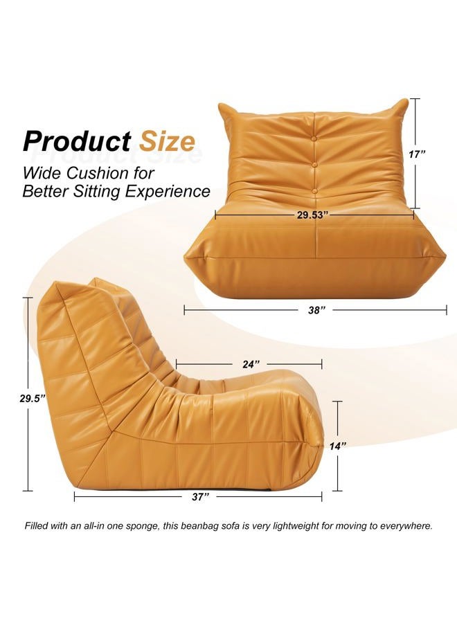 Hobestluk كرسي bean bag عملاق أريكة bean bag من رغوة الذاكرة للبالغين، أرائك bean bag من الجلد الصناعي للغرفة المعيشية وغرفة النوم والسكن والمكتب (أصفر) - Image 2