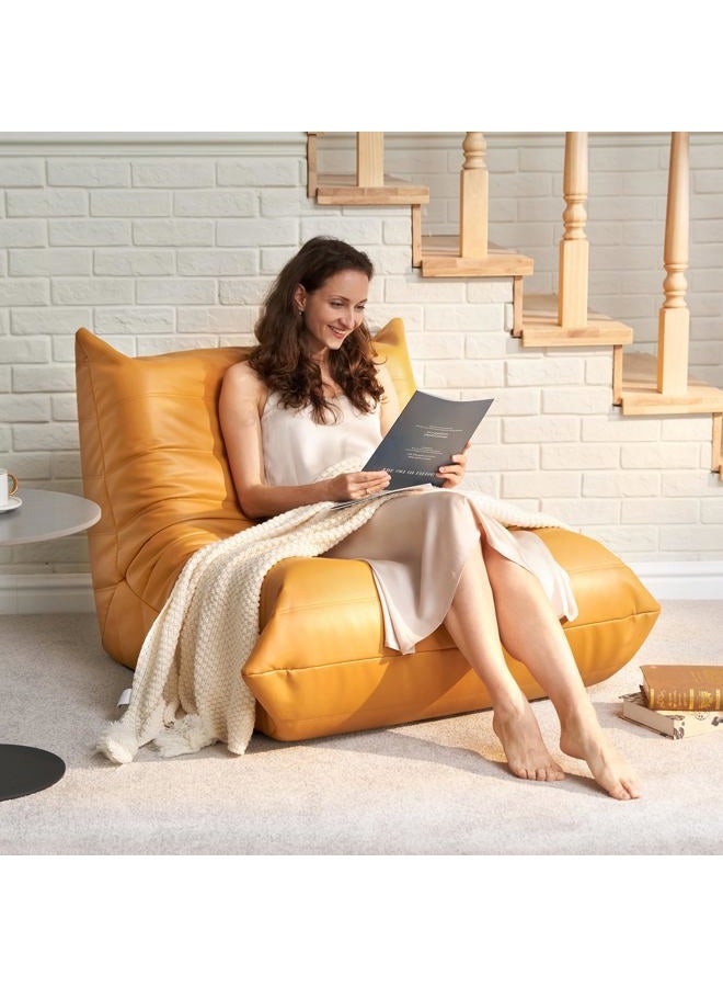 Hobestluk كرسي bean bag عملاق أريكة bean bag من رغوة الذاكرة للبالغين، أرائك bean bag من الجلد الصناعي للغرفة المعيشية وغرفة النوم والسكن والمكتب (أصفر) - Image 3