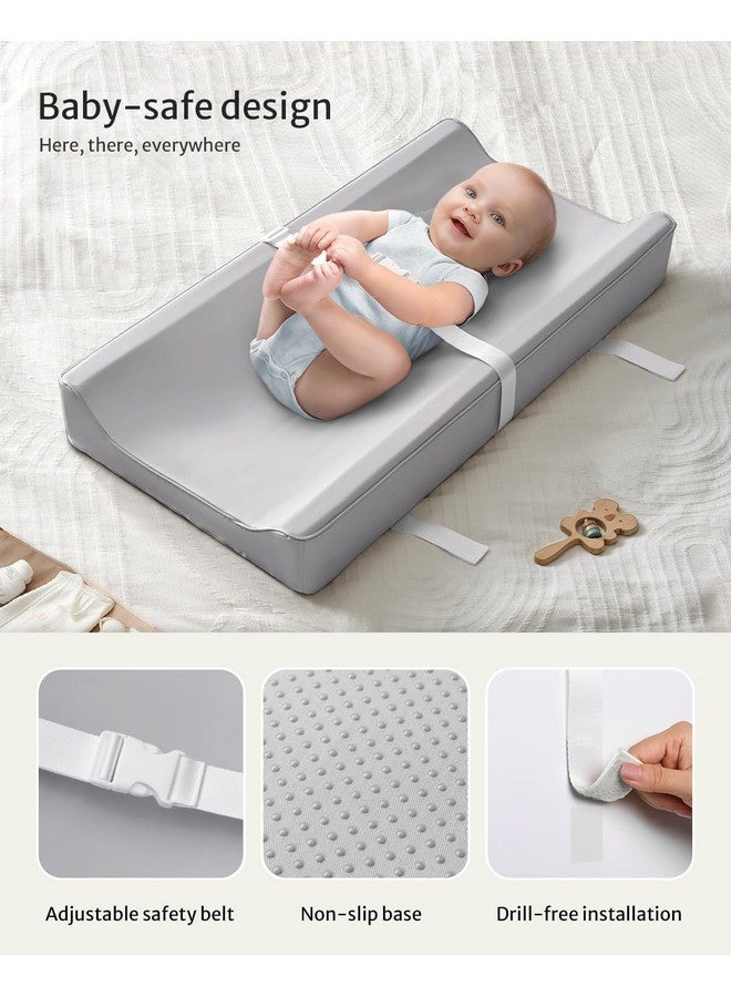 Blissful Diary Vegan Leather Baby Changing Pad with Waterproof & Wipe-Clean PU Cover, Standard Size Cozy Diaper Changing Pad for Dresser and Table, Light Gray - Image 4