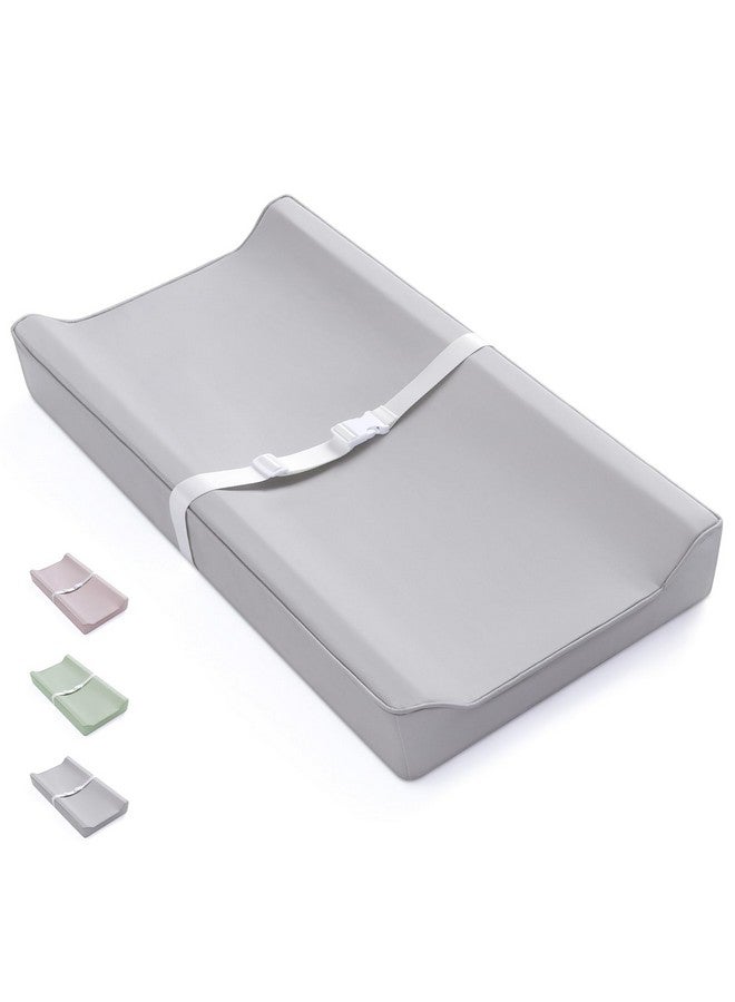 Blissful Diary Vegan Leather Baby Changing Pad with Waterproof & Wipe-Clean PU Cover, Standard Size Cozy Diaper Changing Pad for Dresser and Table, Light Gray - Image 1