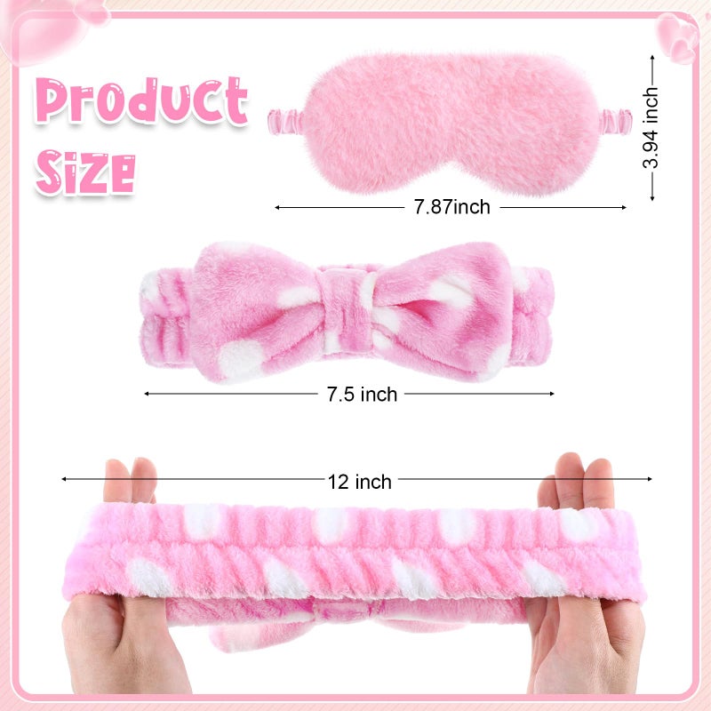 Maiteenly 24 Pieces Sleepover Party Favors Spa Headband Sleep Eye Mask Bulk Pink Headband for Washing Face Bow Makeup Eye Mask for Spa Birthday, Bachelorette Party, Slumber Wedding - Image 2