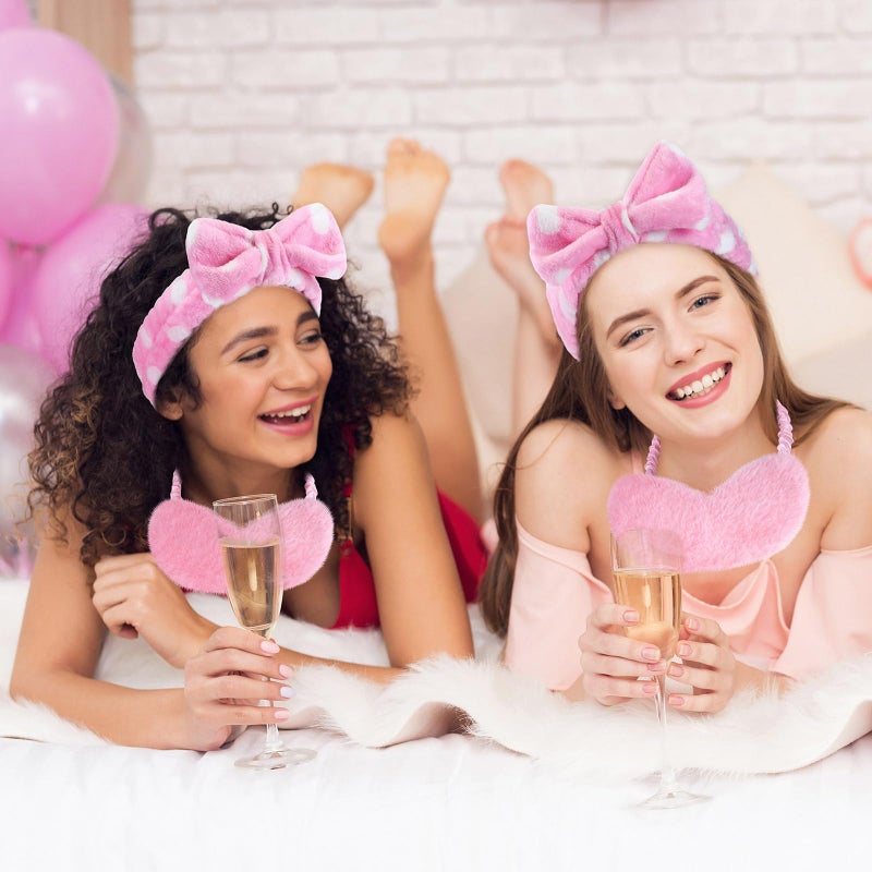 Maiteenly 24 Pieces Sleepover Party Favors Spa Headband Sleep Eye Mask Bulk Pink Headband for Washing Face Bow Makeup Eye Mask for Spa Birthday, Bachelorette Party, Slumber Wedding - Image 4
