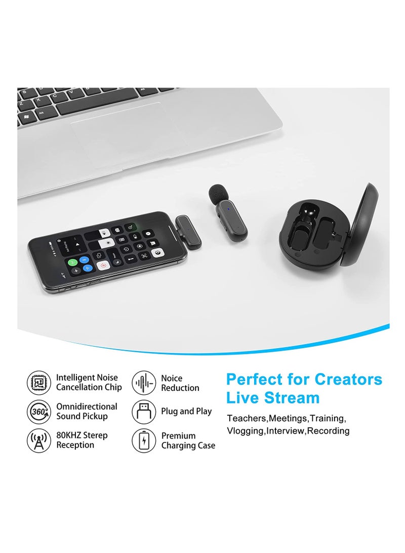 الميكروفونات اللاسلكية مع حقيبة الشحن المحمولة استوديو تسجيل الفيديو قابل لإعادة الشحن ميكروفون استقبال منخفض الكمون مقابلة (1 Lightning MIC) - Image 3