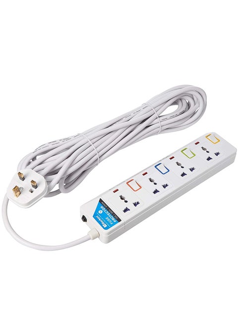 E-Series Electric Universal Extension Cord 4 Socket 10 Meter Power Strip wire, 13A Fuse surge With Separate Single Switch and Indicate light, Max 13A, 3250W, AC 250V