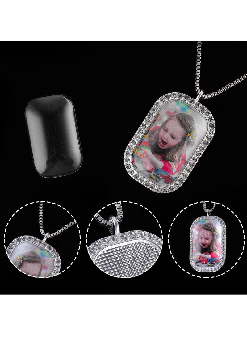 KASTWAVE Sublimation Rhinestone Bezel Tray Set, 10 Pcs Bezel Pendant Blanks Settings, Rhinestone Bezels Pendant Trays and 10 Glass Cabochons Rhinestone Blank Pendant Photo Charms for Jewelry Making DIY - Image 2