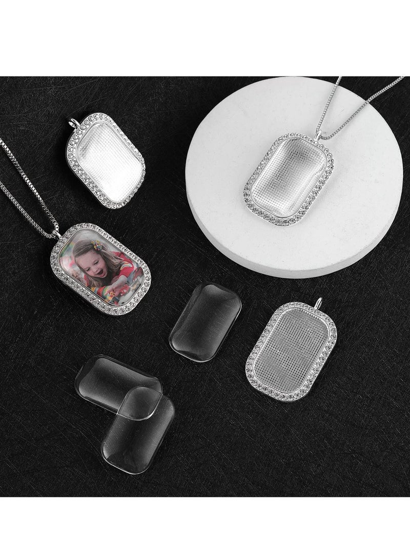KASTWAVE Sublimation Rhinestone Bezel Tray Set, 10 Pcs Bezel Pendant Blanks Settings, Rhinestone Bezels Pendant Trays and 10 Glass Cabochons Rhinestone Blank Pendant Photo Charms for Jewelry Making DIY - Image 3