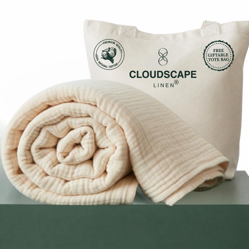CloudScape Linen CLOUDSCAPE 4 Layer Muslin Blanket for Adults 100 Cotton Blankets Twin Size for AllSeason 68x92 Fits Upto TwinXL Bed Ultra Soft Lightweight Breathable Cotton Blankets for Summer Ivory - Image 2