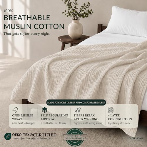 CloudScape Linen CLOUDSCAPE 4 Layer Muslin Blanket for Adults 100 Cotton Blankets Twin Size for AllSeason 68x92 Fits Upto TwinXL Bed Ultra Soft Lightweight Breathable Cotton Blankets for Summer Ivory - Image 3