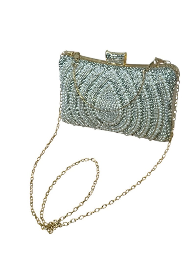 Women's Crystal & Pearl Evening Clutch Bag – Handbag and Crossbody Purse with Metal Handle for Parties & Special Occasions - Image 5