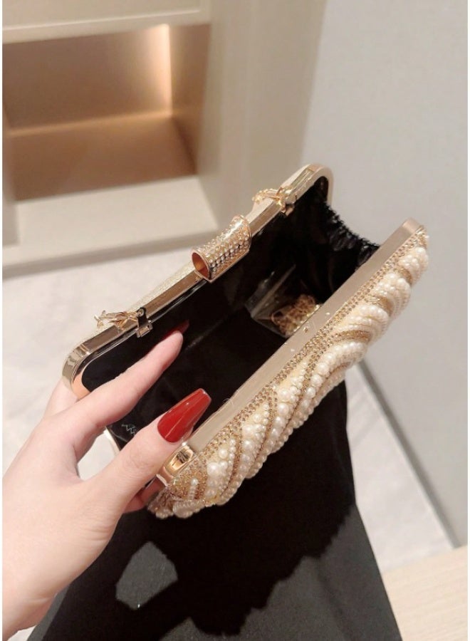 Women's Crystal & Pearl Evening Clutch Bag – Handbag and Crossbody Purse with Metal Handle for Parties & Special Occasions - Image 3