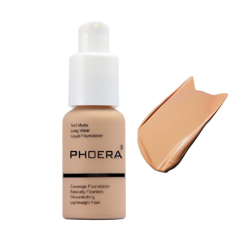 JISKG PHOERA Foundation, Flawless Soft Matte Liquid Foundation Makeup for Women.(104# Buff Beige) - Image 1