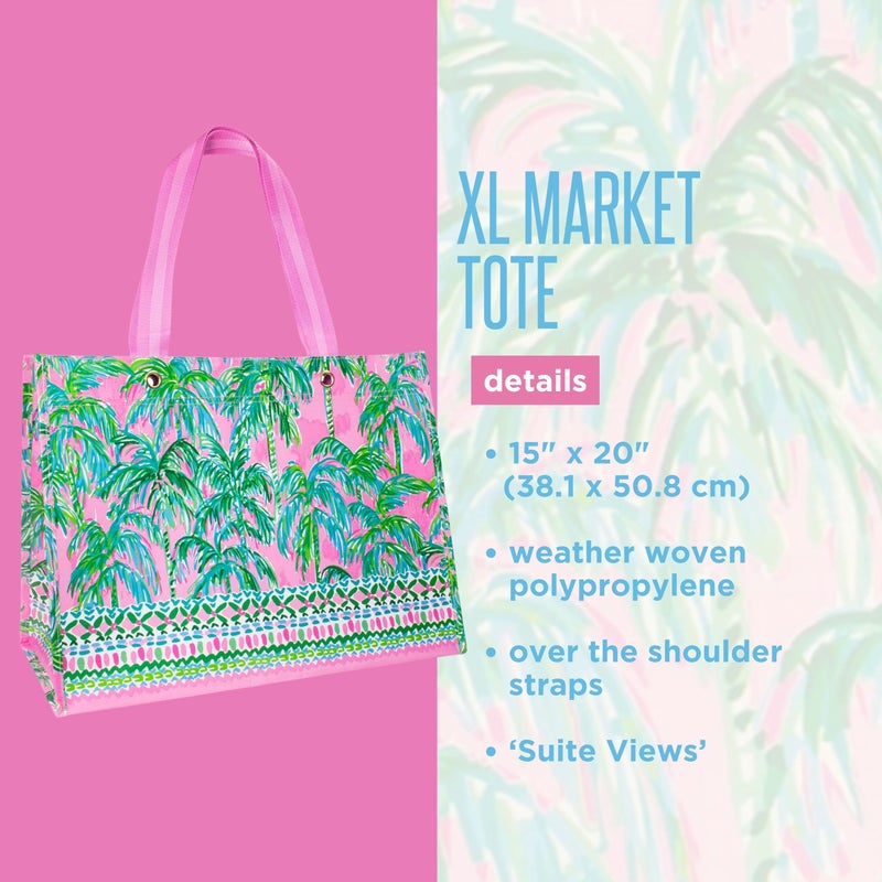 Lilly Pulitzer Pink/Green XL Market Shopper Bag, Oversize Reusable Grocery Tote with Comfortable Shoulder Straps, Suite Views - Image 3