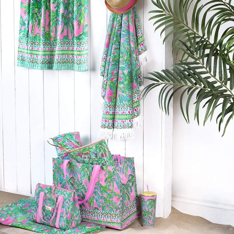 Lilly Pulitzer Pink/Green XL Market Shopper Bag, Oversize Reusable Grocery Tote with Comfortable Shoulder Straps, Suite Views - Image 2