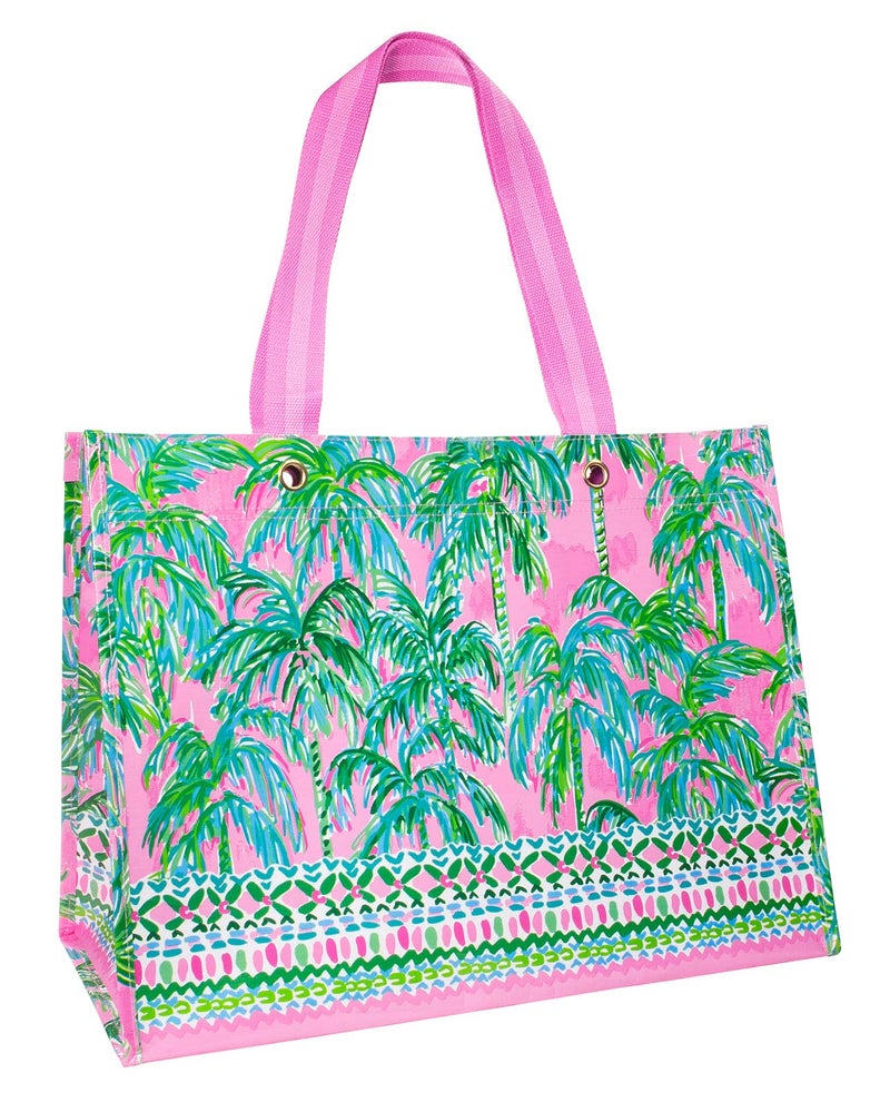 Lilly Pulitzer Pink/Green XL Market Shopper Bag, Oversize Reusable Grocery Tote with Comfortable Shoulder Straps, Suite Views - Image 1