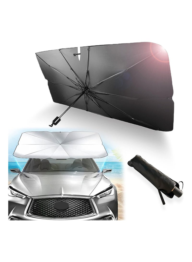 Umbrella Car Shade, Car Front Windshield Sunshade Umbrella, Foldable Automotive Windshield Shade for Car Front Window Blocks UV Rays Heat Keep Vehicle Cool, Velcro Tapered Edge Opening - Image 1