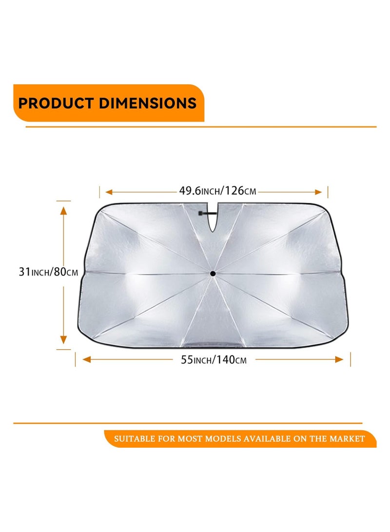 Umbrella Car Shade, Car Front Windshield Sunshade Umbrella, Foldable Automotive Windshield Shade for Car Front Window Blocks UV Rays Heat Keep Vehicle Cool, Velcro Tapered Edge Opening - Image 2