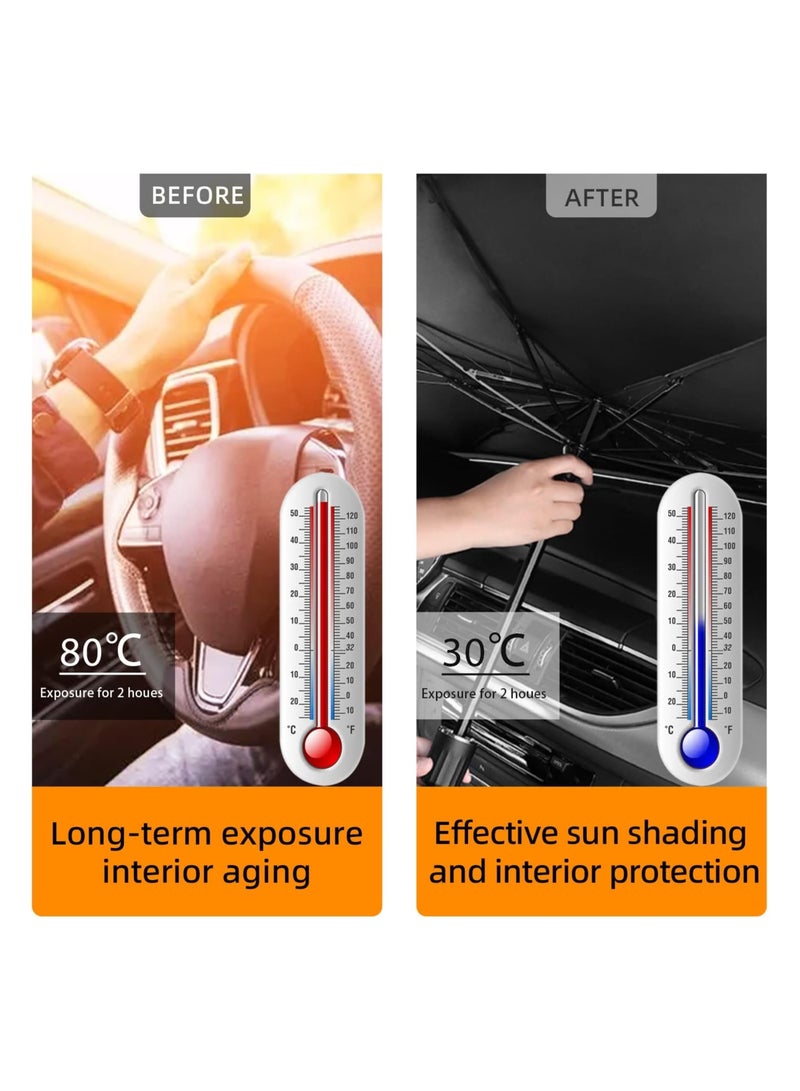Umbrella Car Shade, Car Front Windshield Sunshade Umbrella, Foldable Automotive Windshield Shade for Car Front Window Blocks UV Rays Heat Keep Vehicle Cool, Velcro Tapered Edge Opening - Image 4