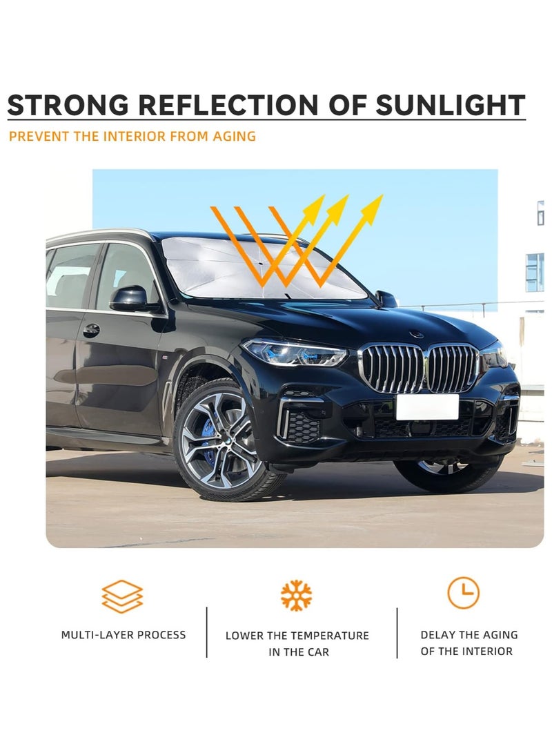Umbrella Car Shade, Car Front Windshield Sunshade Umbrella, Foldable Automotive Windshield Shade for Car Front Window Blocks UV Rays Heat Keep Vehicle Cool, Velcro Tapered Edge Opening - Image 3