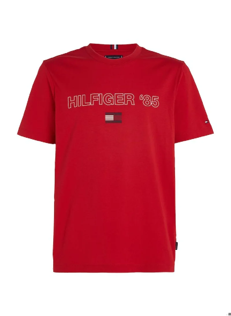 TOMMY HILFIGER Men's Hilfiger 1985 Collection Featuring a Crew Neck T-Shirt - Cotton, Red