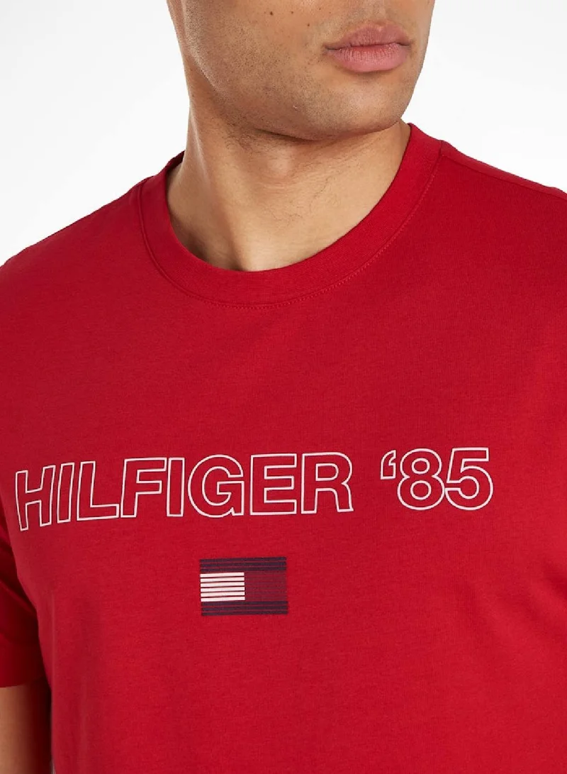 TOMMY HILFIGER Men's Hilfiger 1985 Collection Featuring a Crew Neck T-Shirt - Cotton, Red