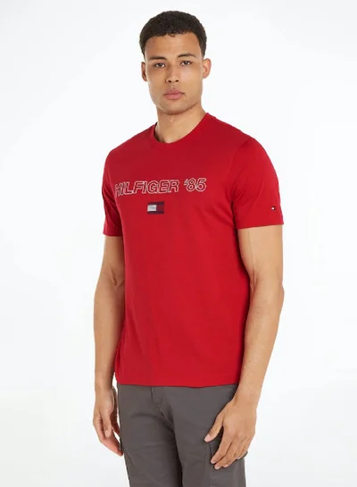 TOMMY HILFIGER Men's Hilfiger 1985 Collection Featuring a Crew Neck T-Shirt - Cotton, Red