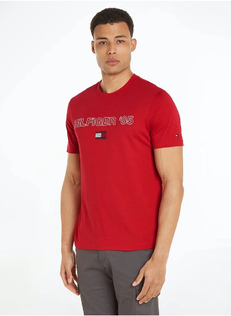 TOMMY HILFIGER Men's Hilfiger 1985 Collection Featuring a Crew Neck T-Shirt - Cotton, Red