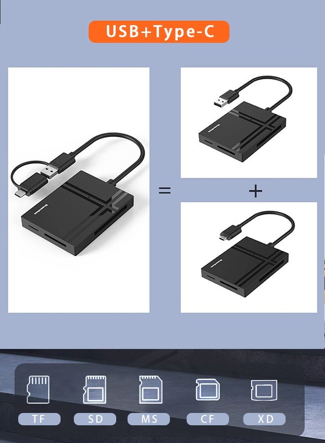 5Gbps USB3.0 Type-C Card Reader 5 in 1 Multifunction TF-SD-XD-CF-MS Secure Digital Memory Card Reader No Drive Need CF-XD-TF-SD-MS Memory Card 5-in-1 Expander