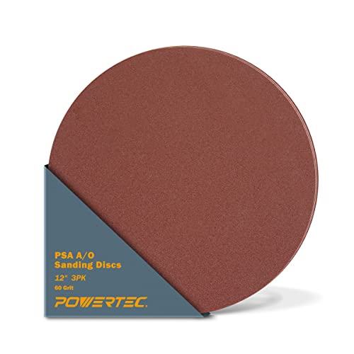 POWERTEC 3 PCS 60 Grit 12 Inch PSA Sanding Discs, Self Stick Adhesive Sandpaper, 12" for Drywall, Woodworking, Paint, Epoxy with Random Orbital Sanders, DA Sanders, 6x48 Belt Disc Sander (110383) - Image 1