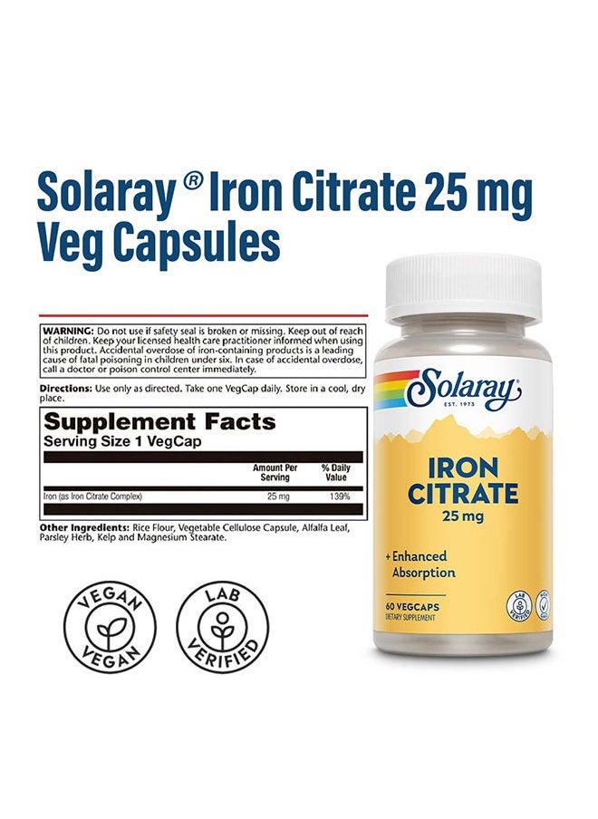 Solaray Iron Citrate 25 mg Veg Capsules 60's  - Image 3