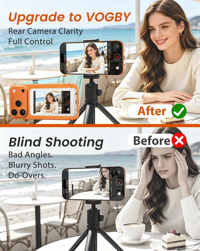 VOGBY Selfie Monitor Screen for iPhone & Android, Magnetic Back Camera Monitor, Wireless & USB-C, Built-in Speaker, Remote Control, 4K@60FPS Support - Image 2
