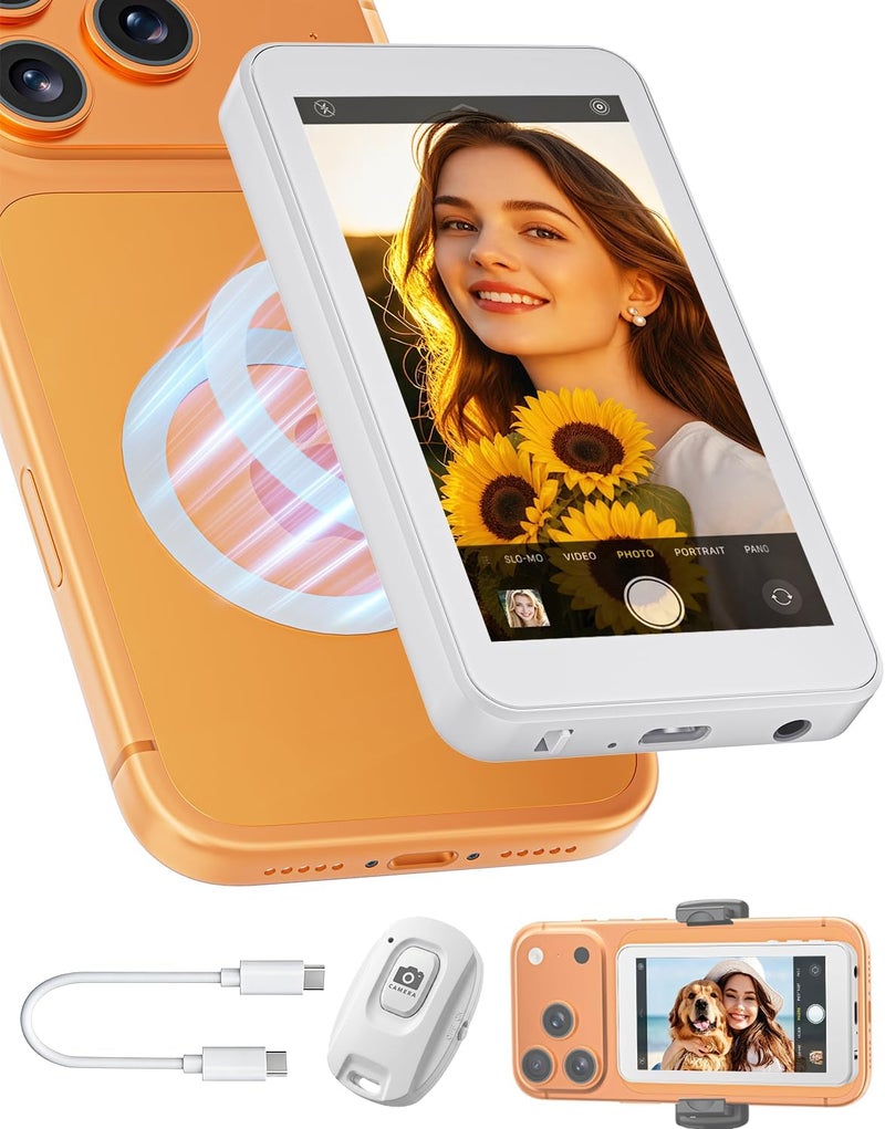 VOGBY Selfie Monitor Screen for iPhone & Android, Magnetic Back Camera Monitor, Wireless & USB-C, Built-in Speaker, Remote Control, 4K@60FPS Support - Image 1