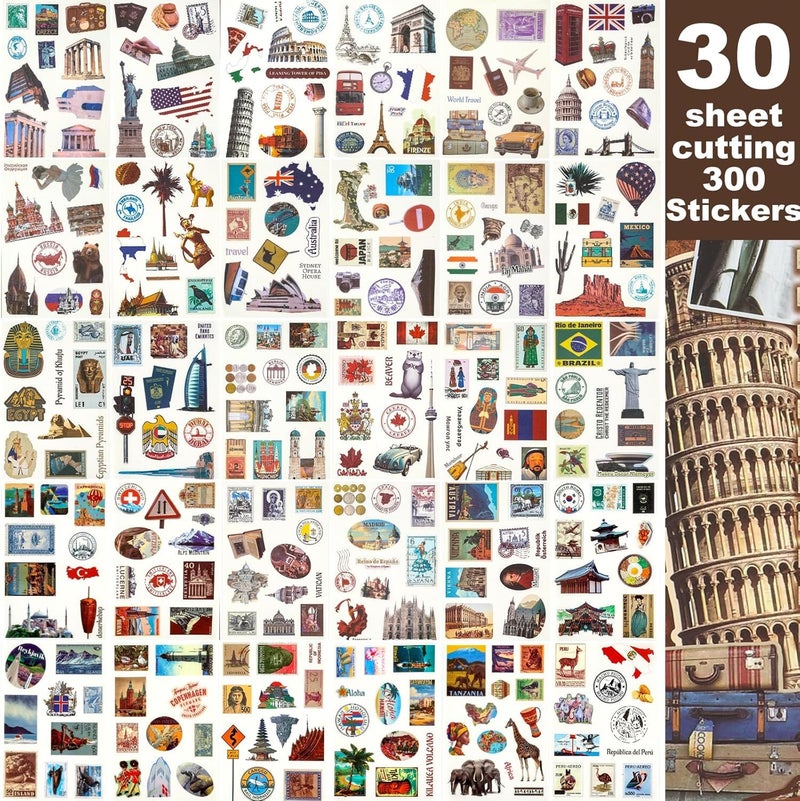 LABUK Cute Travel Stickers for Girls Water Bottles Notebook Laptop Luggage Suitcases Travel Journal Label Road Trip Adventure 100 PCS Brown - Image 3