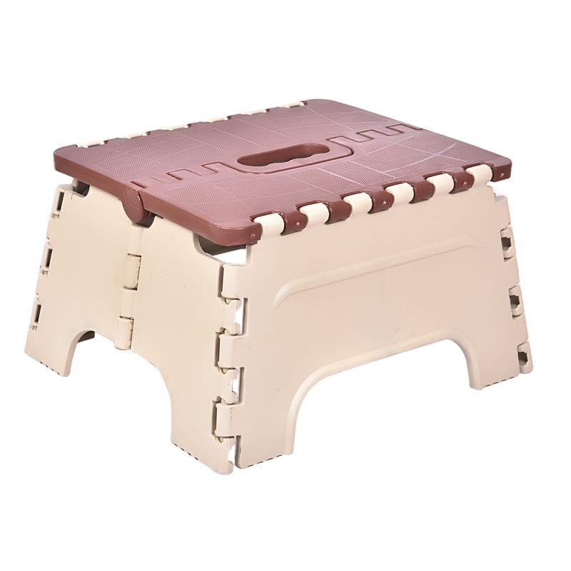 FLYUP FLYUP Small Folding Step Stool Super Strong Foldable Stool for Adults Kids Portable Plastic NonSlip Lightweight Space Saving Easy Folding Stools for KitchenBathroomBedroomOffice Brown  - Image 1