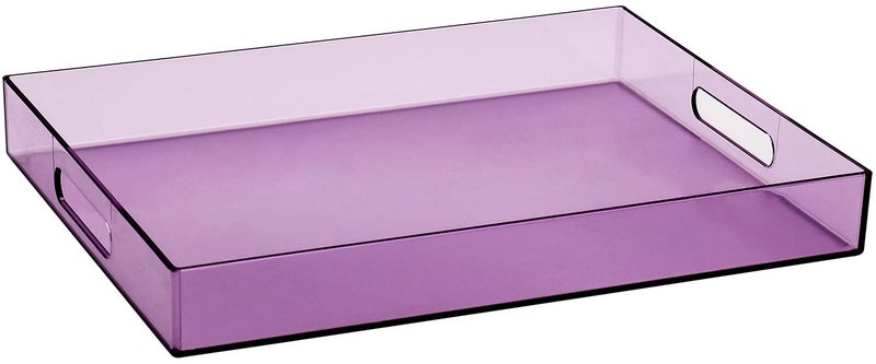 Sooyee Violet Clear Acrylic Serving Tray with Handles16 x 12 Decorative Tray for Breakfast Tea Food ButlerCoffeeTable Ottoman Vanity Countertop