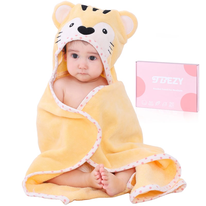 Tbezy Baby Hooded Towel With Unique Animal Design Ultra Soft Thick Cotton Bath Towel For Newborn (Tiger) - Image 1