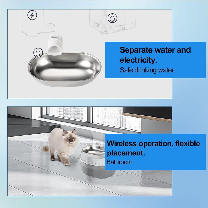 Sinbana Smart Pet Water Fountain, Stainless Steel Automatic Pet Water Dispenser Wastewater Separation Feeding Watering Bowl for YSJ250424US for Cats and Small Dogs (Silver) - Image 4