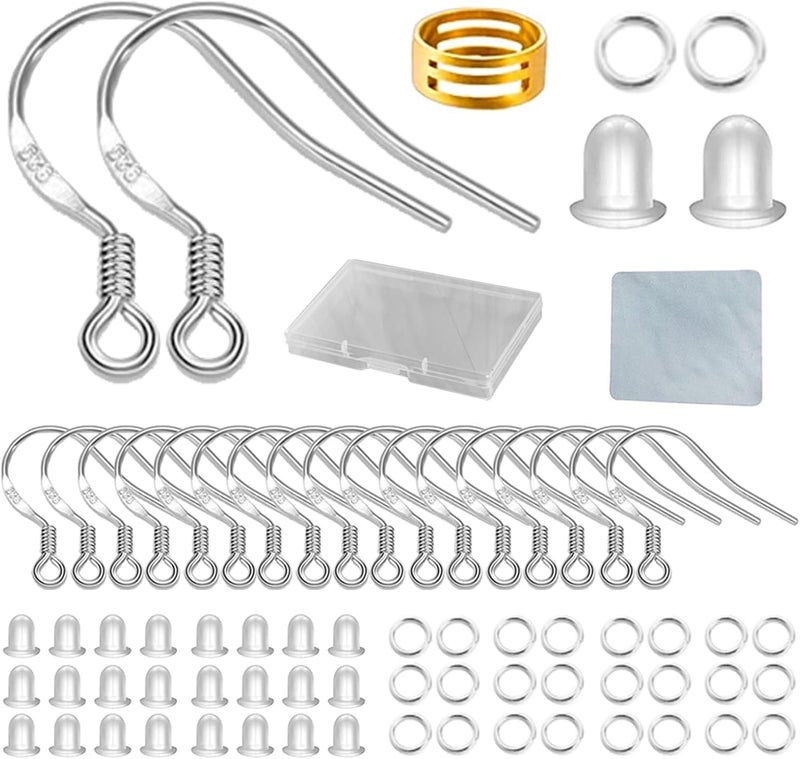 DIYEAR White Gold Earring Hooks, 80 PCS/40 Pairs Ear Wires Fish Hooks, 240pcs Hypoallergenic Earring Making kit with Jump Rings and Clear Silicone Earring Backs Stoppers - Image 1