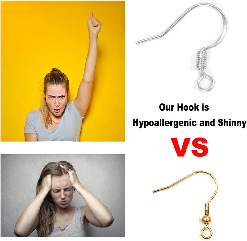 DIYEAR White Gold Earring Hooks, 80 PCS/40 Pairs Ear Wires Fish Hooks, 240pcs Hypoallergenic Earring Making kit with Jump Rings and Clear Silicone Earring Backs Stoppers - Image 3