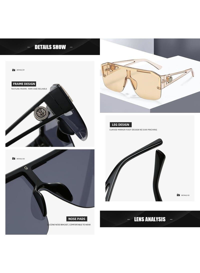 SOLARAE Stylish Square Flat Top Shield Sunglasses, Polarized Sunglasses Womens Men, One Lens Square Shades, Vintage Fashion Shades Classic Large Metal Sun Glasses - Image 3